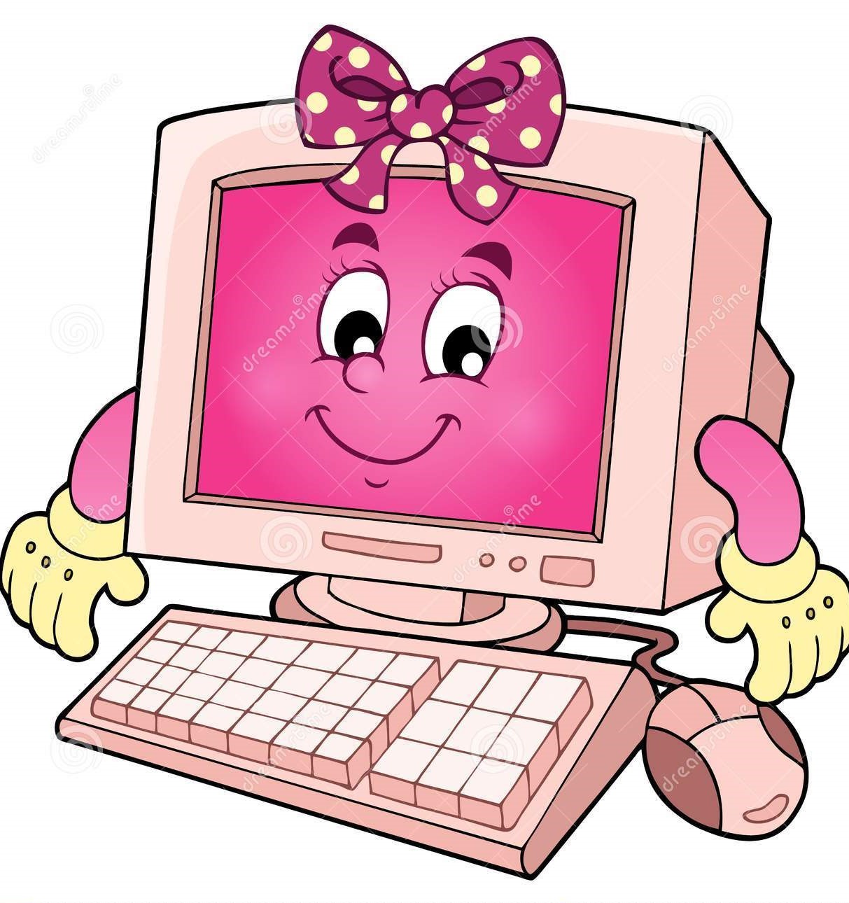Розовый компьютер мультяшный